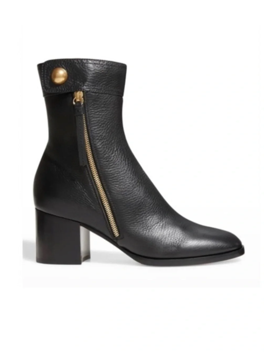 Gianvito Rossi NWOT Black Gold Flair Leather Stud Zip Ankle Boots Block Heel